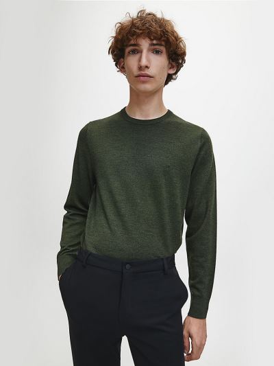 Calvin Klein Ruhák HU995680 | Calvin Klein Superior Wool Férfi Pulóver Sötét Olivazöld